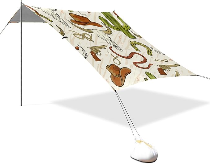 Beach Canopy with Windproof Ropes &amp Sandbags Beach Tent Sun Shade Sun Shelter for Camping Trips Fishing Backyard Fun or Picnics Cowboy Hat