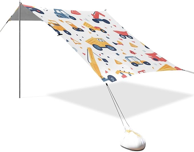 ALAZA Cute Construction Cars Beach Tent Sun Shelter Portable Canopy Sunshade for Outdoor Camping Picnics Backyard Fun 10x9 ft
