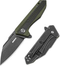 DISPATCH 2.83'' Folding Pocket Knife with 8Cr13MoV Reverse Tanto Blade Military Green G10 + Carbon Fiber Handle Frame Lock Front Flipper EDC Knife with Pocket Clip for Camping Hiking and Outdoor Us