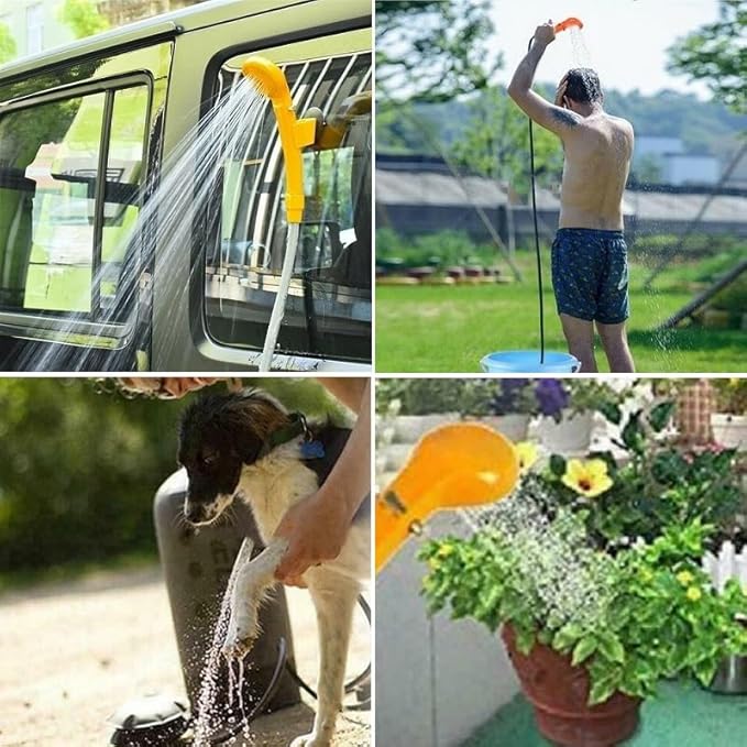 Riloer Portable Camping Shower Outdoor Handheld Shower 12V Camp Shower Head with Water Pump for Car Washing Camping Hiking Beach Dog Flowering Plants