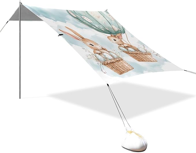 ALAZA Cute Bunnies Flying Baskets Hot Air Balloons Easter Eggs Beach Tent Sun Shelter Portable Canopy Sunshade for Outdoor Camping Picnics Backyard Fun 10x9 ft