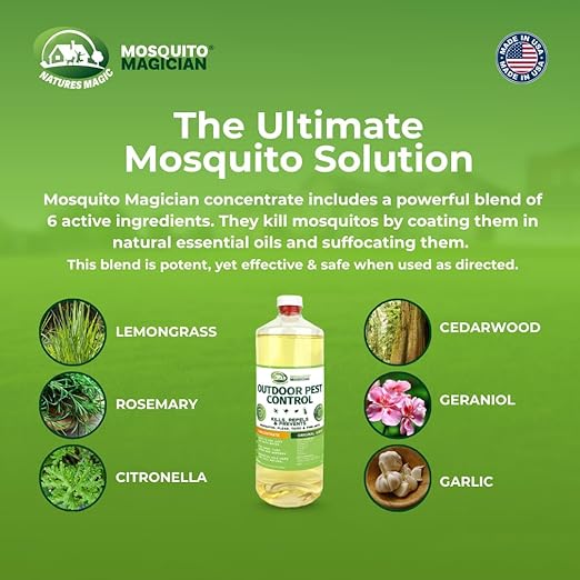 Mosquito Magician Liquid Concentrate Kills Mosquitoes Fleas &amp Fire Ants Yard Spray Treatment Safe for Pets Use with Sprayers Foggers &amp Misting Systems Outdoor Mosquito Repellent - 32 Fl