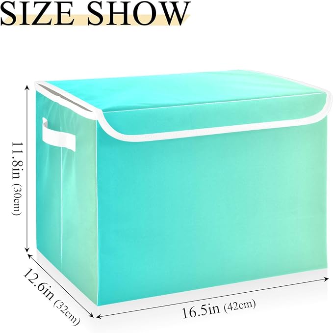 Turquoise Gradient Storage Container with Lid Collapsible Organizing Containers Gallon Storage Bins for Office Supplies