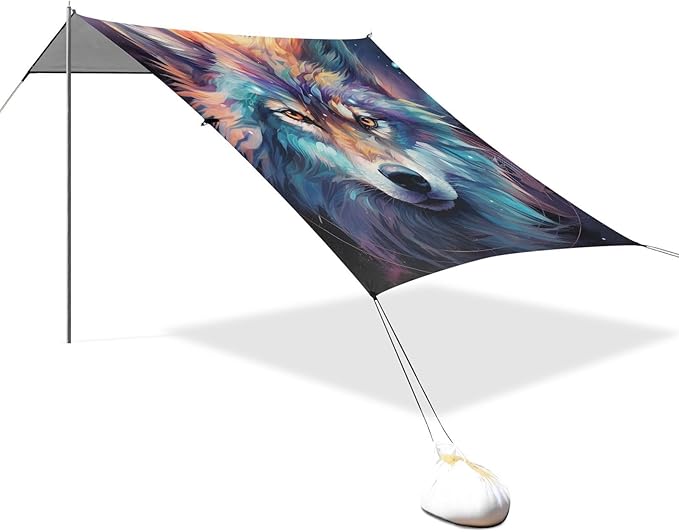 ALAZA Wolf Galaxy Watercolor Beach Tent Sun Shelter Portable Canopy Sunshade for Outdoor Camping Picnics Backyard Fun 10x9 ft