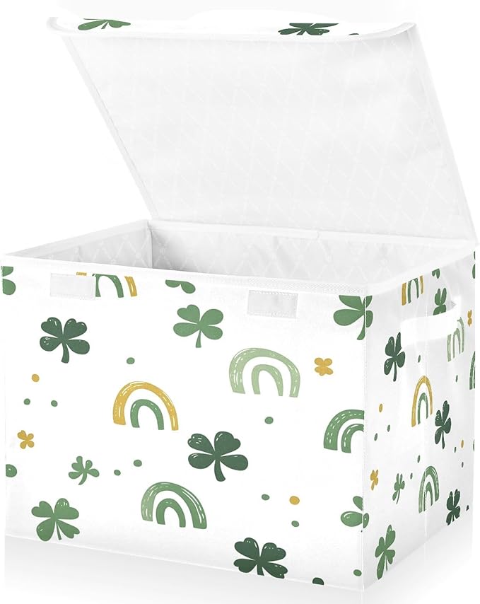 Rainbow and Clover Fabric Storage Bins with Lids and HandleFoldable Storage Bins with LidsCloset Organizers for Clothes Storage Room Organization Office Storage Chest Organizer