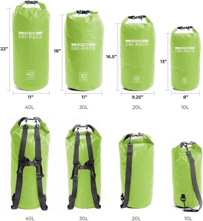 Zero Grid Waterproof Dry Bag - Floating Roll Top Drybag Keeps Dry 10L/20L/30L/40L Sizes for Backpacking Kayaking Boating Camping Fishing Hiking Made from Tough 500D Material