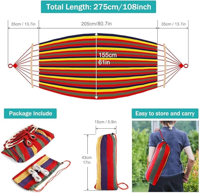 MOSFiATA Hammocks Portable Camping Hammock Upgraded 550lb Comfortable Fabric Hammock with Two Anti Roll Balance Beam and Sturdy Tree Straps for Camping Patio Backyard Outdoor