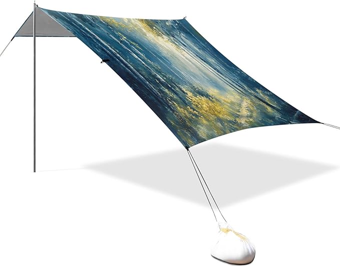 Sunlight Forest Pattern Beach Tent Sun Shelter Set UPF50+ UV Protection 10.5 x 9.19 FT Camping Shade Canopy with Sandbags Sand Anchors Carrying Bag and Others