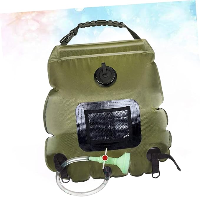 VANZACK Solar Shower Bag for Camping Hiking and Outdoor Activities Portable Water Storage with Shower Nozzle Olive Green Easy to Use for Beach and Travel