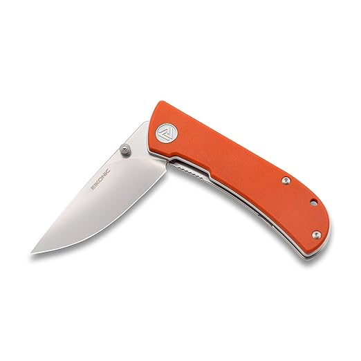 EIKONIC Knives HEAdesigns Fairwind Folding Knife 2.72 D2 Polished Drop Point Blade Orange G10 Handles Liner Lock - 220SOR