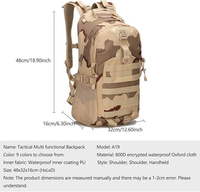 Tactical Backpack for Men Hiking Day Pack Molle Military Rucksack Waterproof Assault Pack Bag for Hunting Camping Trekking (Military Green)