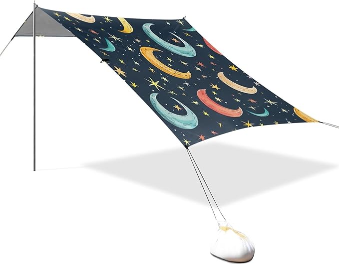 ALAZA Colorful Moon Stars Seamless Beach Tent Sun Shelter Portable Canopy Sunshade for Outdoor Camping Picnics Backyard Fun 10x9 ft