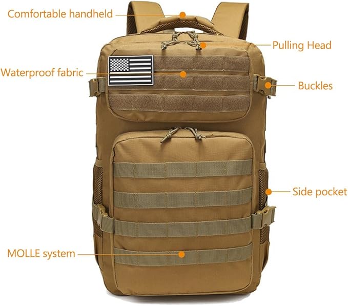 35L Military Tactical Backpacks Molle Army Assault Pack 3 Day Bug Out Bag Hiking Treeking Rucksack (Military Green)