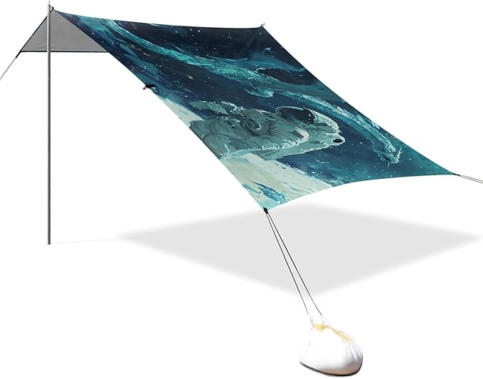 ALAZA Astronaut on Planet Beach Tent Sun Shelter UPF50+ Protection Beach Shade Canopy w/ 4 Sandbags for Outdoor Camping Fishing Backyard Fun Picnic 10x9 ft