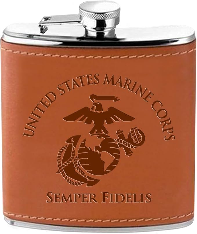 Marine Corps Flask &amp Card-Set - Leather-Wrapped USMC-Flask with Rank Playing-Cards – Marine-Corps Gifts | Disabled Vet Owned SMALL Business