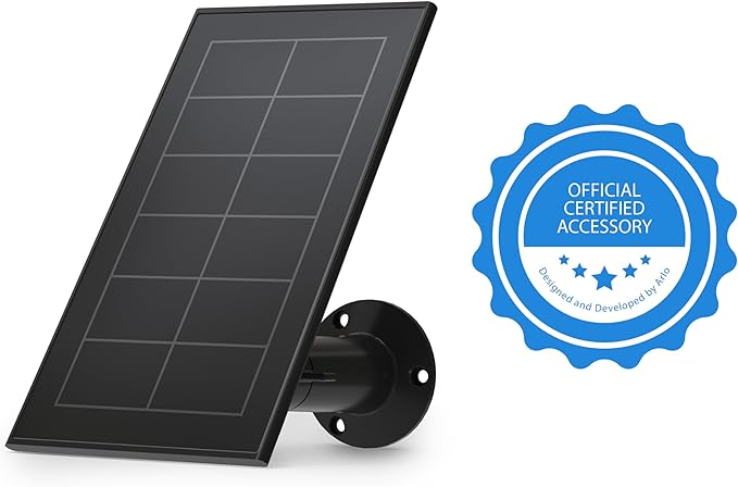 Arlo Solar Panel Charger (2021 Released) - Certified Accessory - Works with Arlo Pro 5S 2K Pro 4 Pro 3 Floodlight Ultra 2 and Ultra Cameras Weather Resistant Easy Install Black - VMA5600B