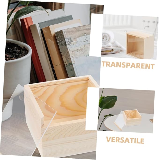 2Pcs Acrylic Storage Box Slide Lid Organizing Wood Container for Home Office and Craft Supplies