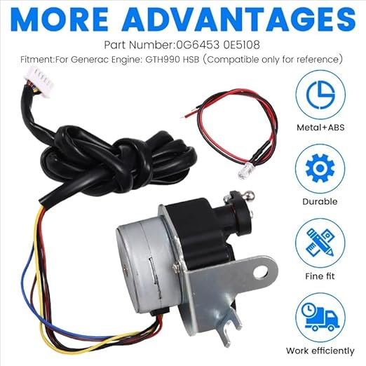 Stepper Motor Assembly 0G6453 0G6454 - Compatible with GTH990 HSB Generator for GENERAC Guardian Premium Replacement Part for Generator Repair &amp Maintenance Durable Stepper Motor Accessory