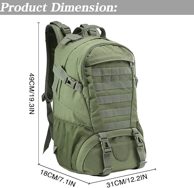 LIMHOO Tactical Backpack for Men Military Molle Bag Hiking Day Pack 27L Army Waterproof EDC Rucksack with USA Flag Patch (Army Green)