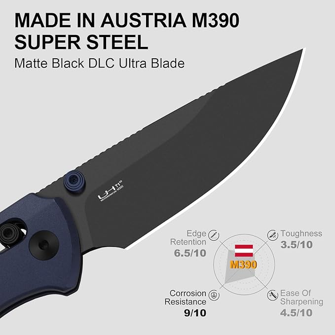 Kizer T1 CD EDC Pocket Knife 3.2 M390 Steel Drop Point Folding Knives with Aluminum Handle Black Matte DLC Coating Thumb Stud Opener Clutch Lock Folding Knife for Camping Hiking Ki3490.2CDA2