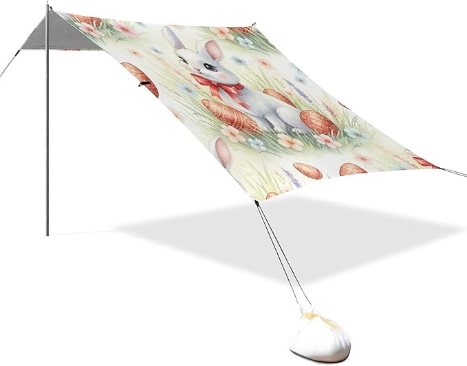 Beach Canopy with Windproof Ropes &amp Sandbags Beach Tent Sun Shade Sun Shelter for Camping Trips Fishing Backyard Fun or Picnics Easter Bunny