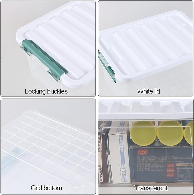 20 Quart Clear Storage Box Plastic Latching Bins with Lids 4 Pack