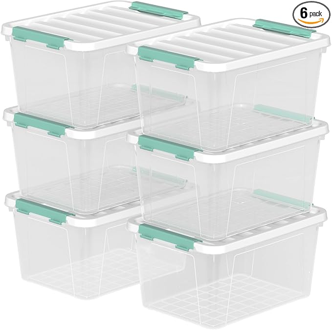 6-Pack Clear Plastic Storage Boxes 20 Quart Plastic Storage Bins with Lids