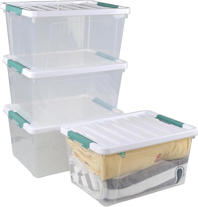 35 Quart Plastic Storage Bins with Lids 4-Pack Stackable Clear Storage Organizing Box for Garage Closet Kitchen