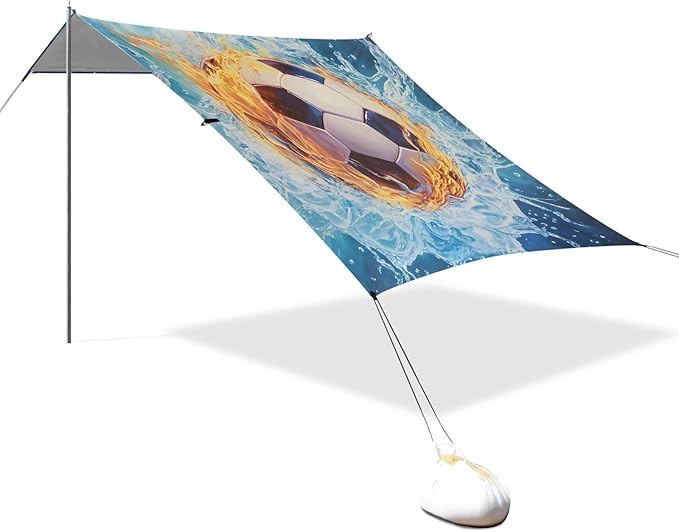 ALAZA Water and Fire Football Beach Tent Sun Shelter Portable Canopy Sunshade for Outdoor Camping Picnics Backyard Fun 10x9 ft