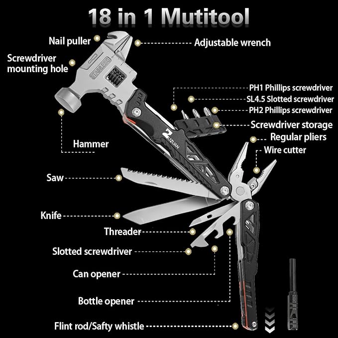 18 in 1 MultitoolBlackProfessional Stainless Steel Multitool Pliers with Replaceable Alloy Steel Blades Wire CuttersBottle OpenerApply to SurvivalCamping &amp Huntingfor Father's Day gift