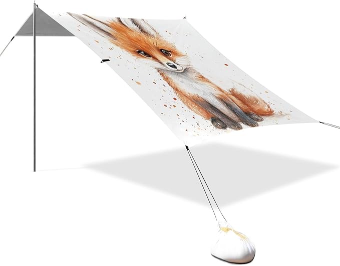 ALAZA Cute Fox Baby Beach Tent Sun Shelter UPF50+ Protection Beach Shade Canopy w/ 4 Sandbags for Outdoor Camping Fishing Backyard Fun Picnic 10x9 ft