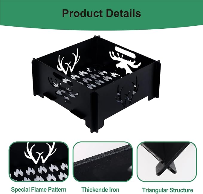 24 inch Portable Square Fire Pit Outdoor Foldable Plug Fire Pit Suitable for Camping Picnic Backyard Garden Bonfires and Outdoor Wood Burning with Storage Bag