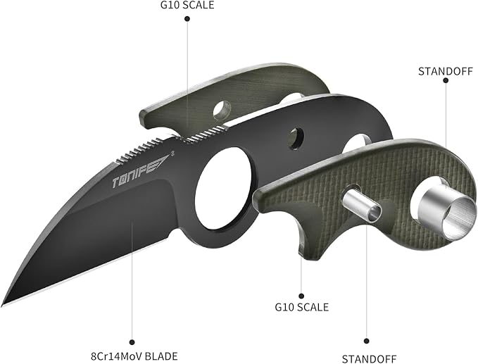 TONIFE Small Fixed Blade Knife Full Tang EDC Camping with Sheath Lanyard and Clip Blade Length 2.172.5 oz.with Sheath (Green - Gray Titanium)