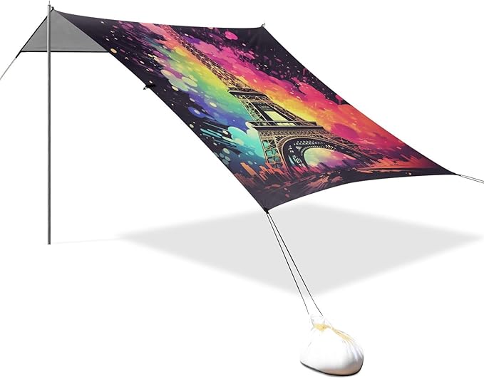 ALAZA Retro Eiffel Tower Vintage Colorful Beach Tent Sun Shelter Portable Canopy Sunshade for Outdoor Camping Picnics Backyard Fun 10x9 ft