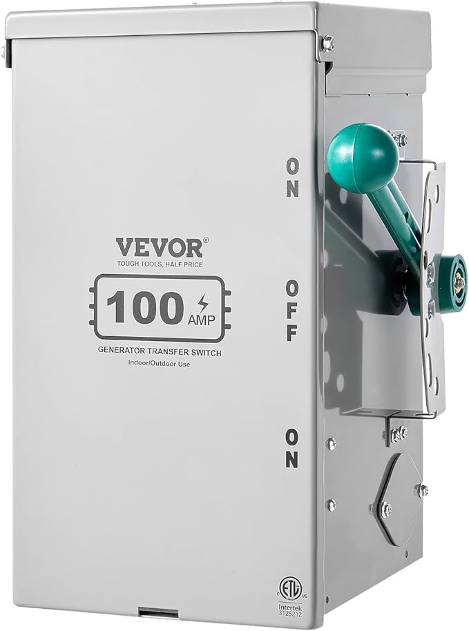 VEVOR 100A Manual Transfer Switch Generator Transfer Switch for Home 24000W Double-Throw Safety Switch NEMA 3R Outdoor/Indoor ETL Certified