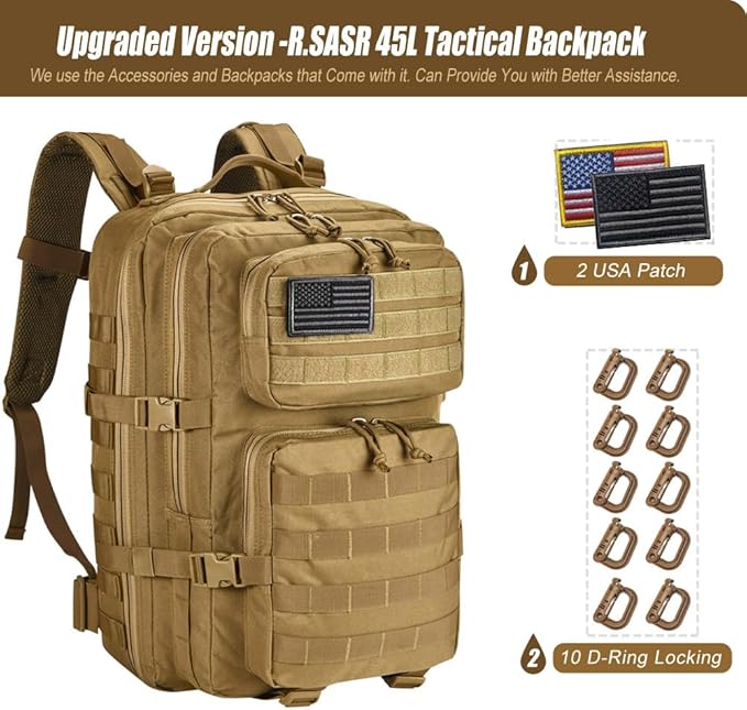45L Tactical Backpack for Men Women Military Assault Pack with MOLLE Large 3 Day Bug Out Bag for Hiking Camping