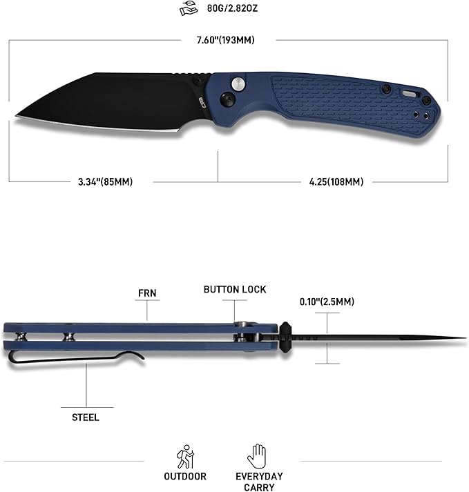 CJRB Pyrite-Light Pocket Knife Folding Knife with 3.34'' AR-RPM9 Steel Blade Small Pocket Knife with Pocket Clip for Men Women EDC Knife for Camping Survival Hiking Knives J1945 Blue