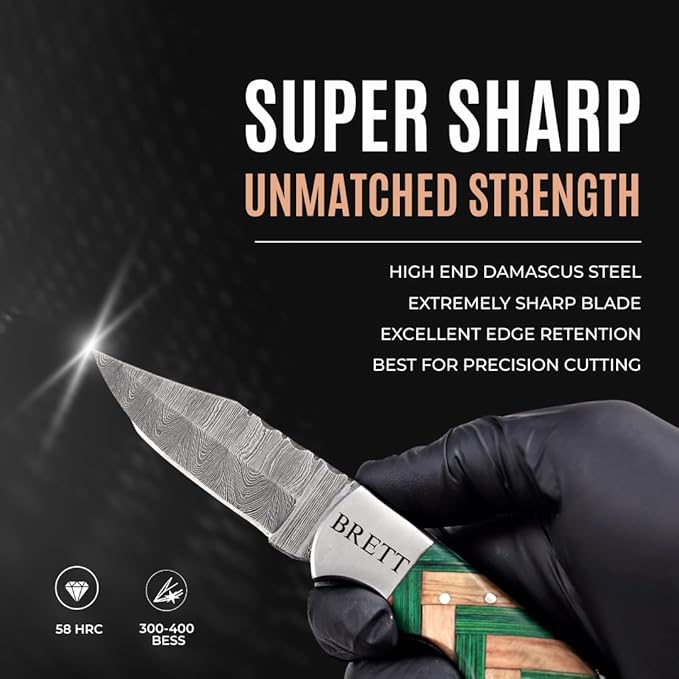 Custom Pocket Knife gifts for Men Personalized Damascus Folding Knife Engraved Gifts for Him Dad Boyfriend Husband Anniversary Groomsmen Gifts. Custom Knife for Camping Hunting Everyday Carry (