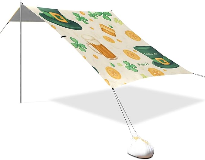 xigua St. Patrick's Day Beach Tent Sun Shelter with Carrying Bag - Silver Coated Oxford Fabric Beach Canopy for Beach Camping Fishing - Includes Windproof Ropes Sandbags &amp Stakes