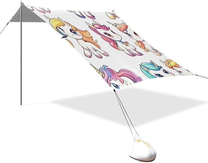 ALAZA Cute Rainbow Colorful Unicorns Beach Tent Sun Shelter Portable Canopy Sunshade for Outdoor Camping Picnics Backyard Fun 10x9 ft