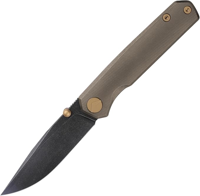 Folding Pocket Knife 2.95 Elmax Blade EDC Knife with Titanium Handle and Frame Lock Small Pocket Knife with Clip for Men Sharp Camping Hiking Hunting Survival Knives (Gold)
