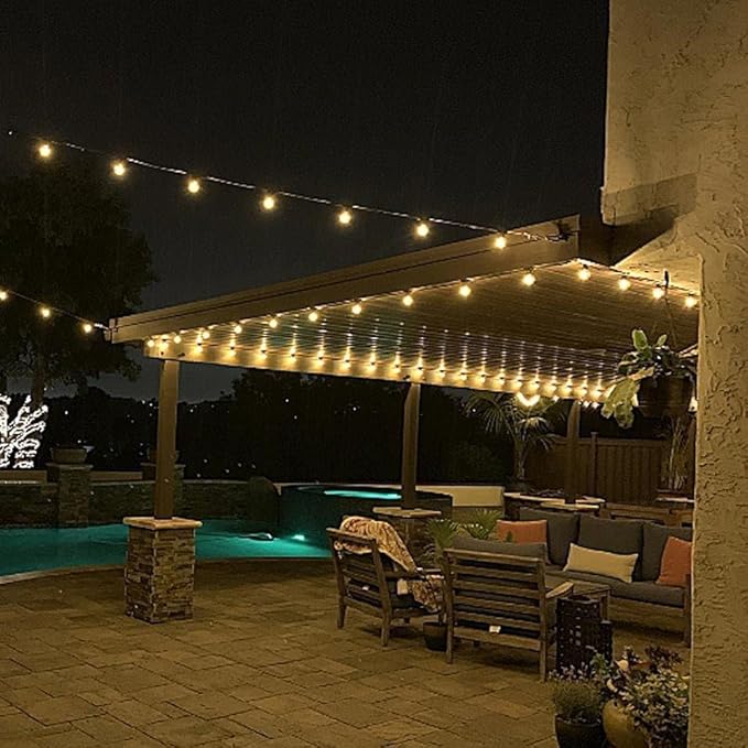 Novelty Lights 25 Feet G50 LED Patio String Light Set with 25 Bulbs Warm White Weather Resistant and Shatterproof Replaceable Plastic Globe Bulbs Green Wire