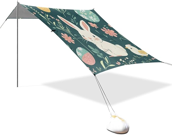 ALAZA Rabbit Easter Egg Chick Flower Leaf Branch Beach Tent Sun Shelter Portable Canopy Sunshade for Outdoor Camping Picnics Backyard Fun 10x9 ft