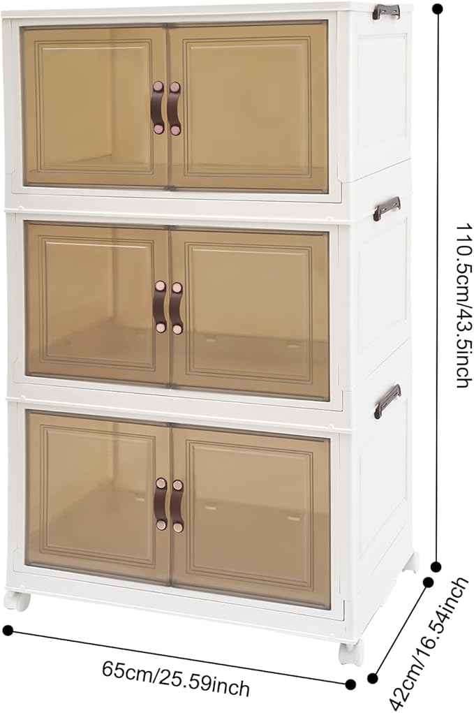 3 pack large capacity White storage bins with Lids Folding Boxes Collapsible Storage Bins Stackable Storage Containers with Wheels Stackable Storage bins Cabinet Pantry Storage Car Trunks