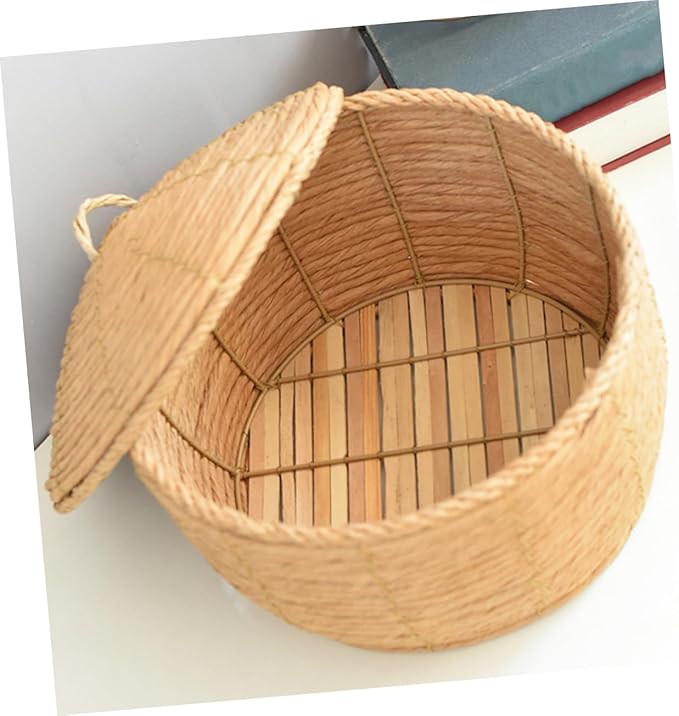 KOMBIUDA Handwoven Round Storage Basket Lid Large Decorative Rope Basket for Table Pantry Home Organization Versatile Food and Toy Storage