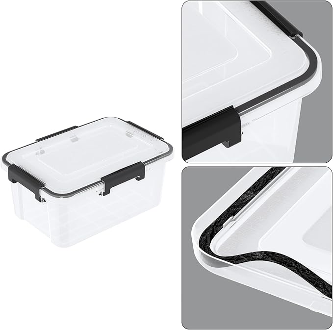 6 Packs 12 Quart WeatherPro Plastic Storage Bins with Lids Stackable Gasket Box with Tight Seal