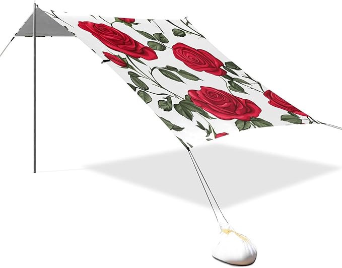 ALAZA Cute Red Roses Flower Beach Tent Sun Shelter Portable Canopy Sunshade for Outdoor Camping Picnics Backyard Fun 10x9 ft
