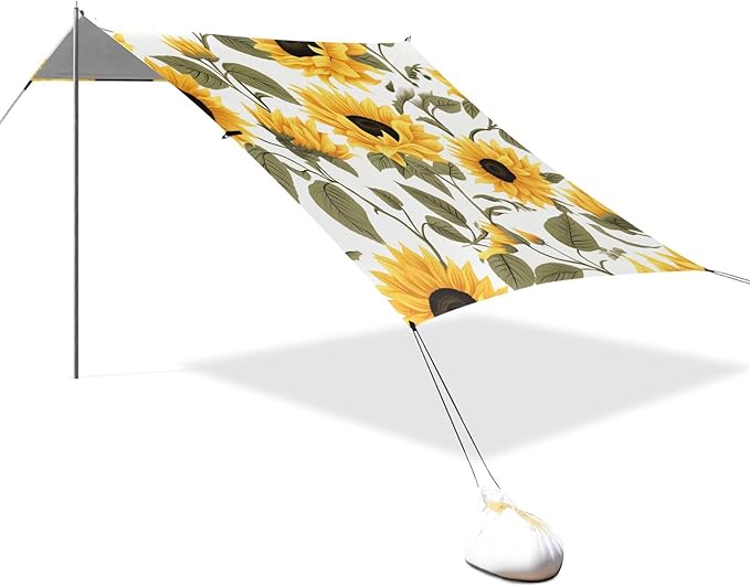 ALAZA Sunflowers on White Beach Tent Sun Shelter Portable Canopy Sunshade for Outdoor Camping Picnics Backyard Fun 10x9 ft