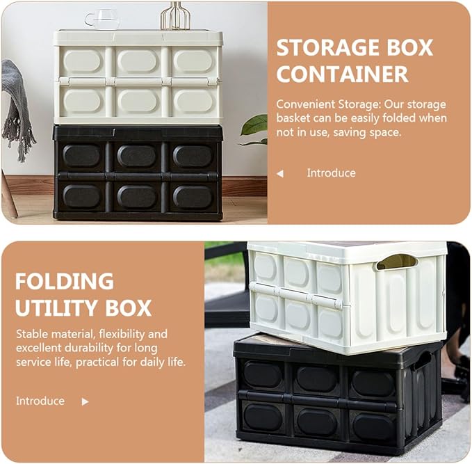 VICASKY Foldable Camping Storage Box with Lid Small Plastic Sundries Organizer 38.5x27x21cm Large Capacity Clothes Storage Container for Outdoor and Car Trunk Use
