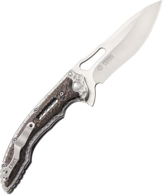 CRKT Fossil Folding Pocket Knife: Compact Stainless Steel Plain Edge EDC Folder with Frame Lock Everyday Carry Knife Satin Blade Finish 5460 Brown